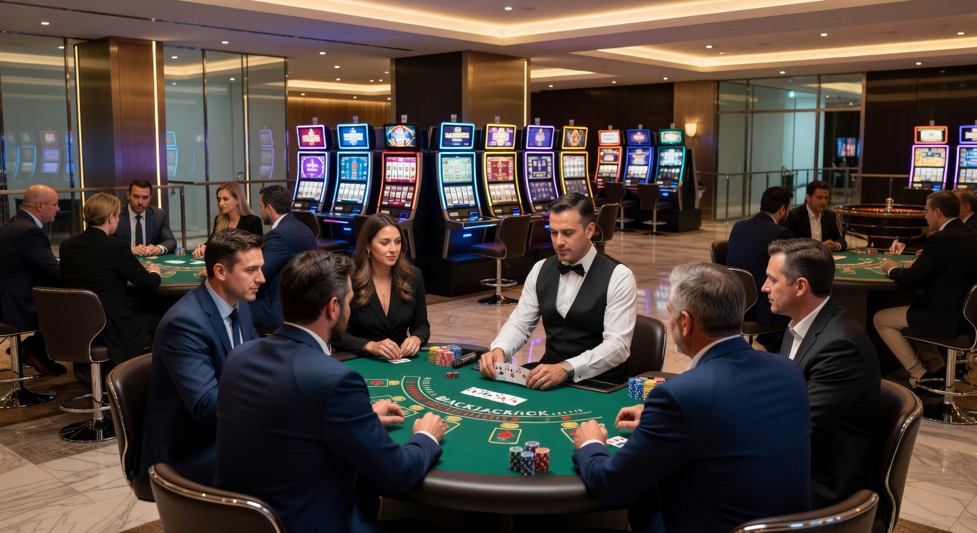 Live-Dealer-Tische mit Karten und Chips während einer interaktiven Sitzung