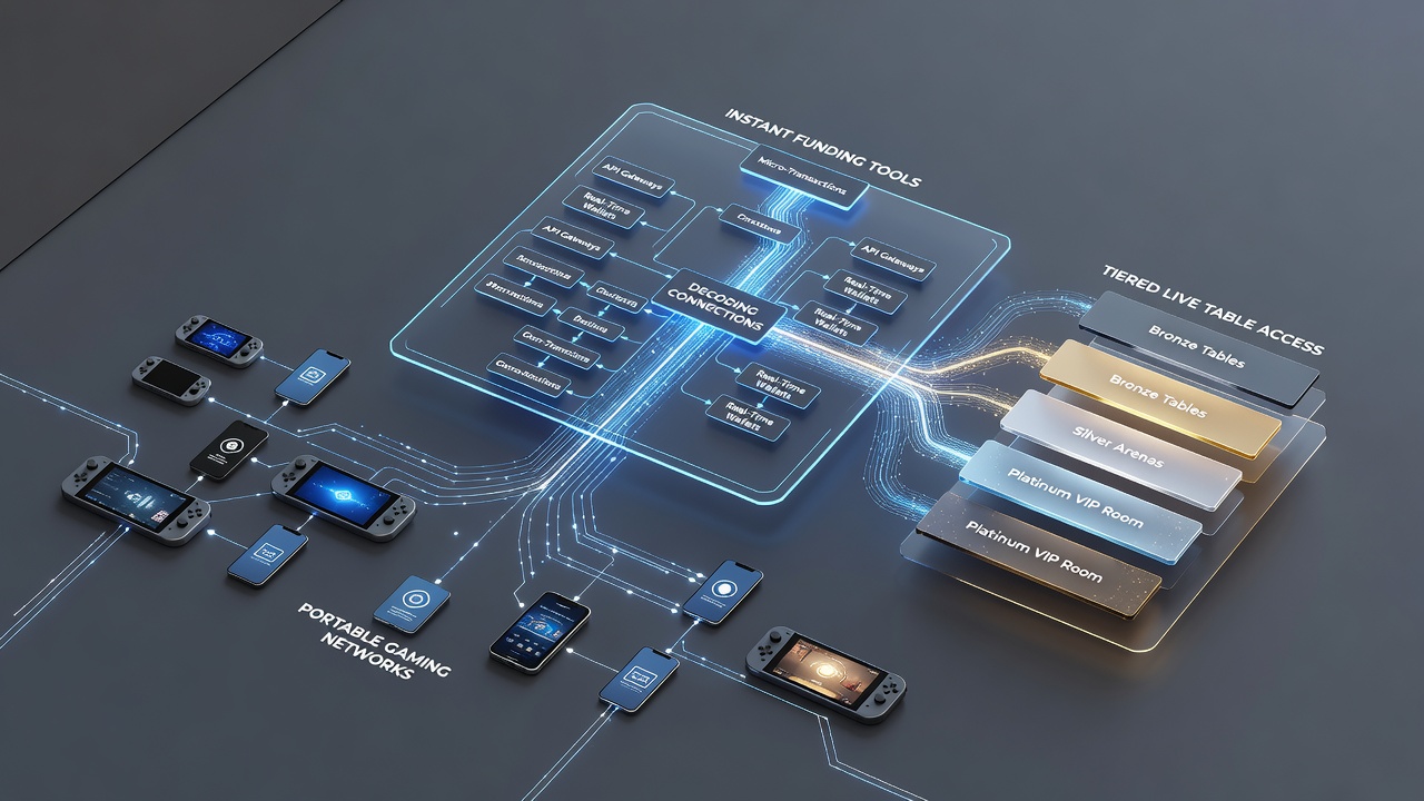 Darstellung der Integration von Sofort-Finanzierungstools mit mobilen Live-Tisch-Plattformen und gestaffelten Zugangsebenen
